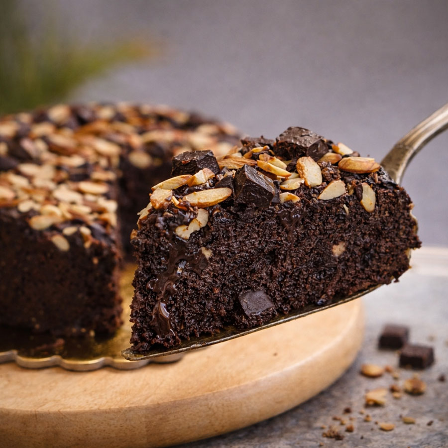 Healthy Cakes - Dark Chocolate Roasted Almond Zucchini Cake